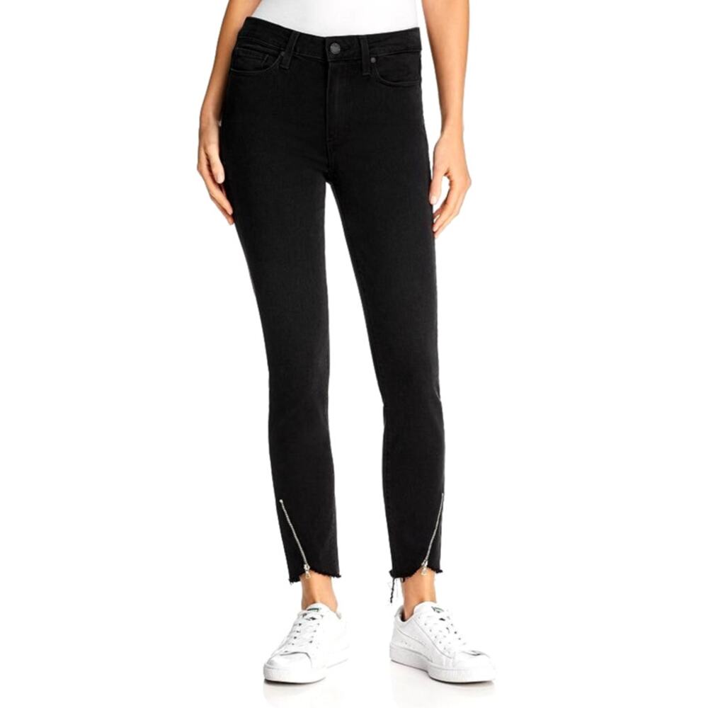 Paige Black Hoxton Ankle Peg Skinny Jeans Denim Mid Rise Frayed Hem Womens 24